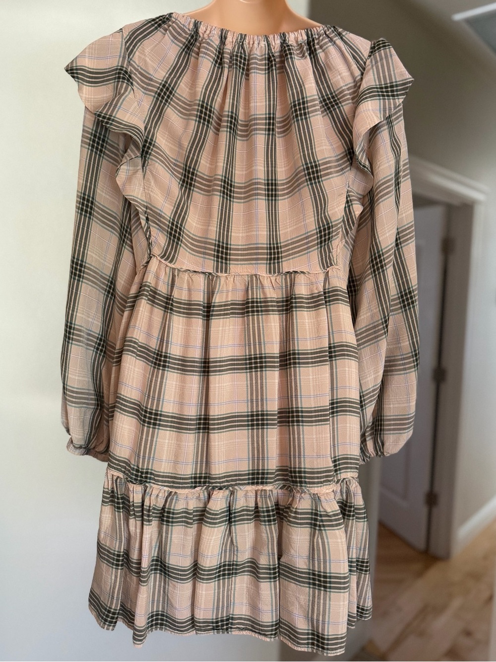 Ephemera XS/S Green Cream Plaid Cottagecore Prairie Mini Dress Cotton Blend Boho - Picture 11 of 15